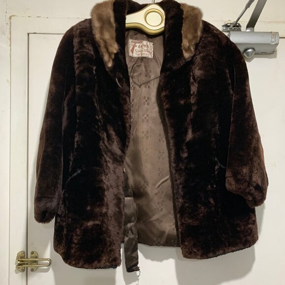 VINTAGE FURS BY SAVE - WAY FUR SALON LTD. WOOL MINK COLLAR COATS SIZE S - Picture 1 of 7